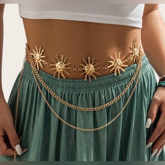 Celestial Sun Multi Layer Chain Statement Belt Metal Waist Belt gold New ☀️✨✨ - Picture 2 of 6